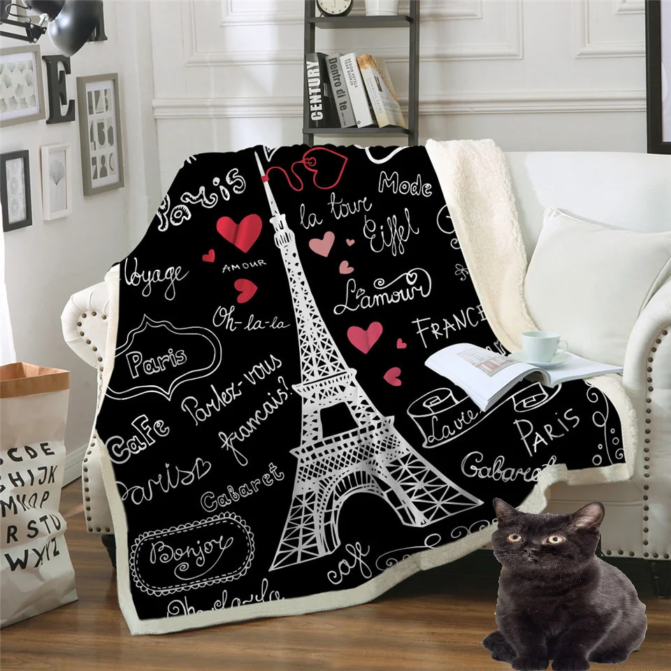 

Hoodie Blanket Plush Throw Blanket 3D Paris Tower Printed Sherpa Fleece Microfiber Throw Blanket 2019 Drop Shipping