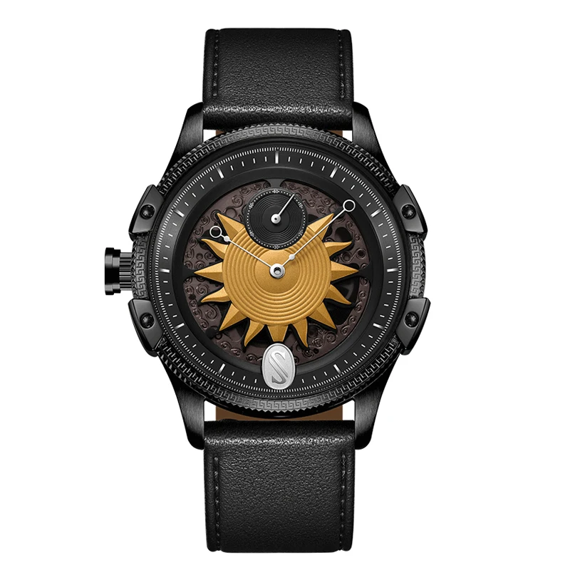 

Sniica автоматический Для мужчин часы с сапфировым стеклом, просвечивающей спиной и кожаным ремешком 10ATM