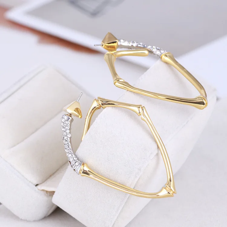 

European and American new earrings, bamboo exaggerated earrings, women's earrings, versatile, fashion women's earrings