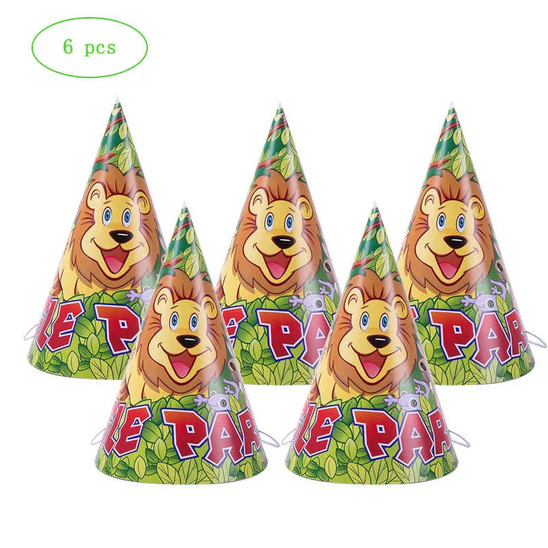 6pcs hats Джунгли вечерние животные бумажные тарелки для дня рождения вечерние украшения для детей одноразовые столовая посуда все для праздника свадебные украшения - Цвет: 6pcs hats