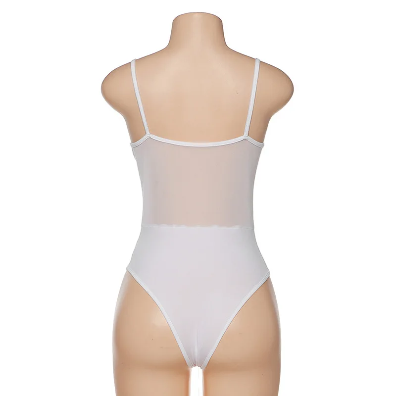 Прозрачные сексуальные боди для женщин с низким вырезом на тонких бретельках