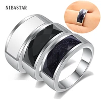 high quality whiteblueblack semi precious stone ring for men women ladies stainless steel party accessories