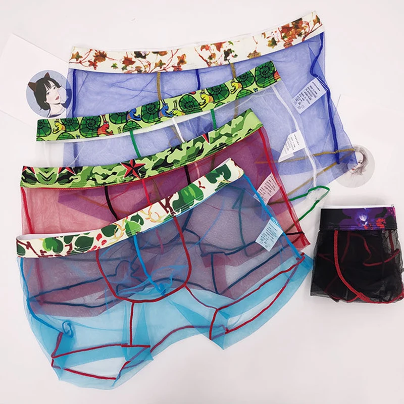 

Sexy Men Transparent Boxer Mesh Male Panties Lace Man Gay Soft Net Yarn Underpants Summer Breathable Male Underwear M-XXL New