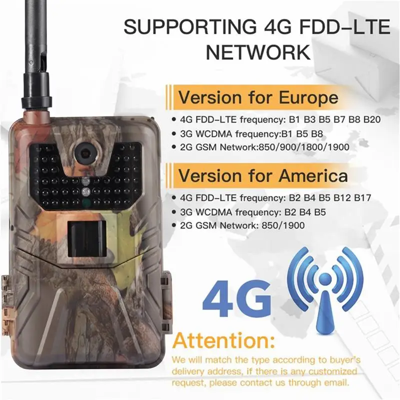 

HC-900LTE 4G Hunting Camera 20MP 1080P MMS/SMS/SMTP/FTP Trail Cameras IP65 0.3s Photo Traps 940nm Infrared LED Scout Wild Camera