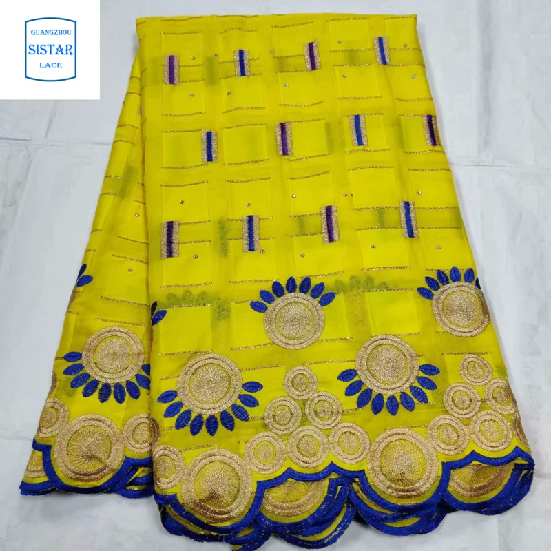 Кружевная ткань Atiku 2020 африканская кружевная с вышивкой из тяжелых камней 100%