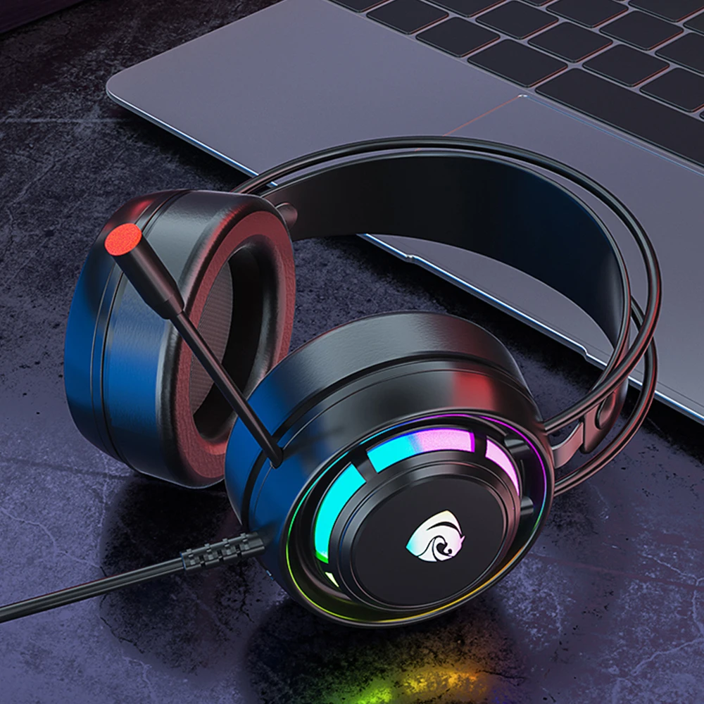 

Игровая гарнитура 3,5 мм Проводная гарнитура объемный звук RGB светодиодный 7,1 Игровые наушники с шумоподавлением микрофоном для PS4 PC Switch Gamer