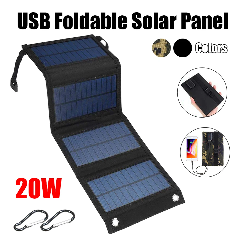 20W USB Foldable Solar Panel Flexible 5V2000mAh Battery Charger Portable For Hiking Smartphone Charging Batter | Обустройство дома