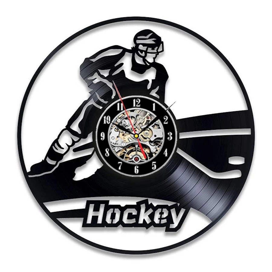 

Sport Theme 3D Decoration Hanging Vintage Vinyl Clock Hockey Team Vinyl Record Wall Clock Modern Design Wall Watch Home Decor