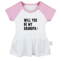 idzn summer new will you be my grandpa baby girls funny short sleeve dress infant cute pleated dress soft cotton dresses clothes