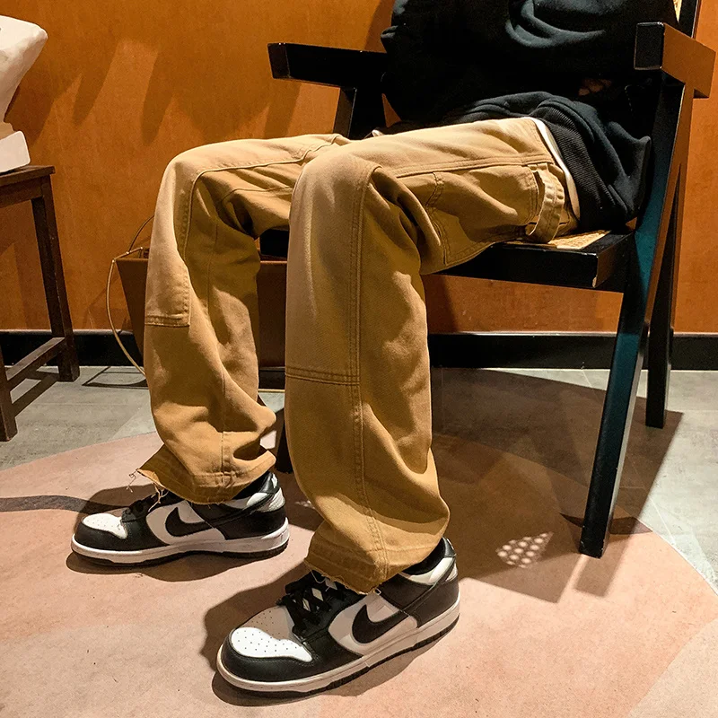 Brown Baggy Jeans Men Fashion Retro Casual Wide-leg Jeans Men Streetwear Loose Hip-hop Straight Denim Pants Mens Trousers M-2XL