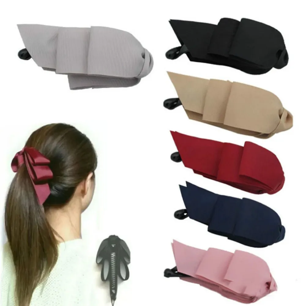 

Women Dovetail Three-layer Bow Headdress Ladies Multi-color Ribbed Ribbon Hairpin Vertical Clip Fabric Banana Clip Headwear