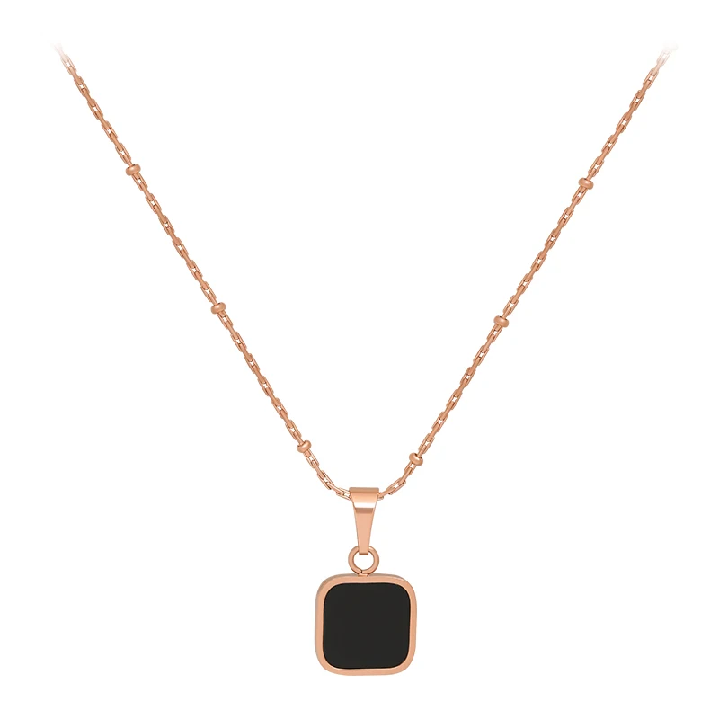 

Trend Black Square Pendant Titanium Steel Golden Chain Women's Necklace Party Luxury Short Neck Chain Clavicle Goth Jewelry