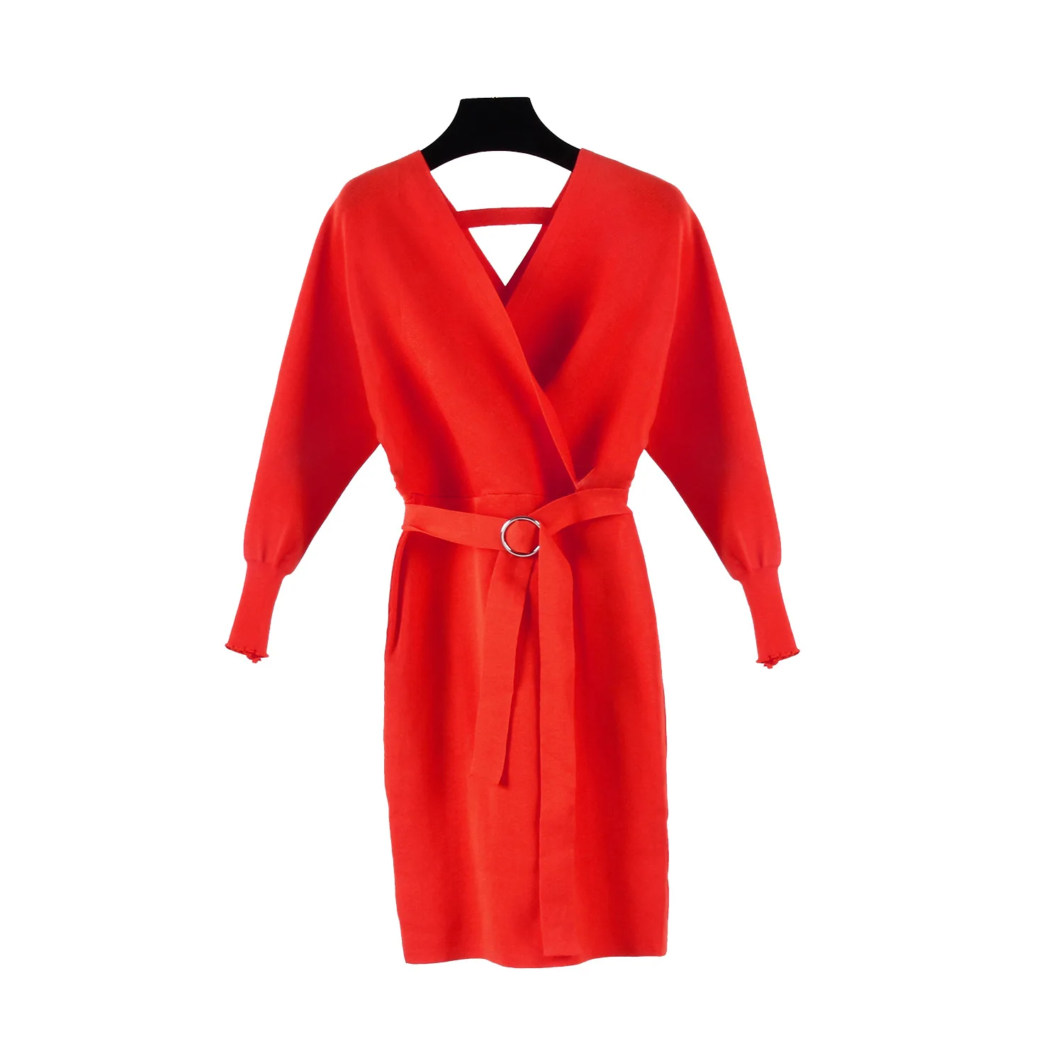 Сексуальное платье с v-образным воротом короткий рукав летучая мышь вязаная