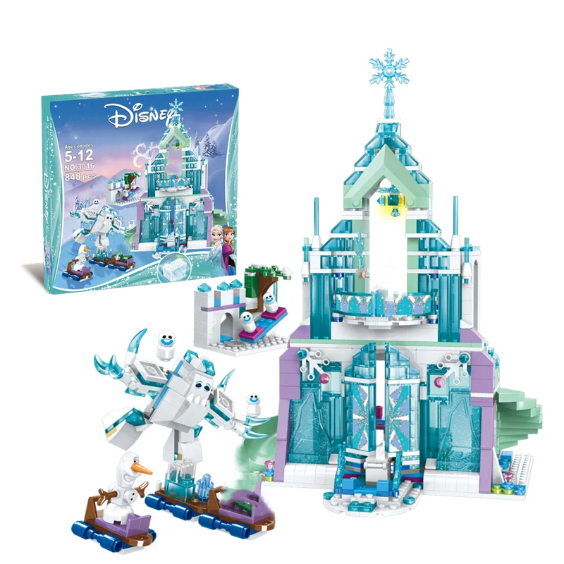 Disney Princess Frozen Elsa Anna magico castello di ghiaccio Set impilabile Building Blocks mattoni i migliori giocattoli educativi per ragazze