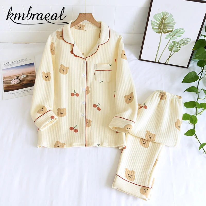 

Autumn Winter Long Sleeve Trousers Pijama Suit Cute Pajamas Set Sleepwear Thicken Warm Female Loungewear Cotton Female Pyjama
