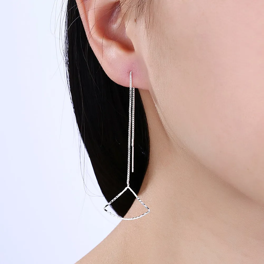Корейские серьги Длинные Простые подвески геометрические треугольные для