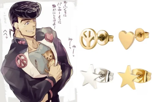 Необычные Приключения JoJo Косплей Higashikata Josuke Kujo Jotaro серьги гвоздики в виде дяди