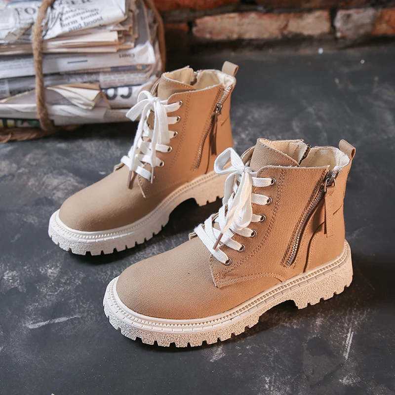 

Women's Martin Boots Solid Color Zipper Platform Non-slip British Style Short Boots Comfortable Lightweight Women's Boots 2021
