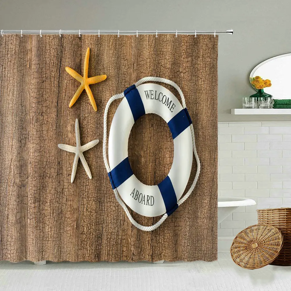 Занавеска для душа с якорем в морском стиле детская деревянная ретро-занавеска