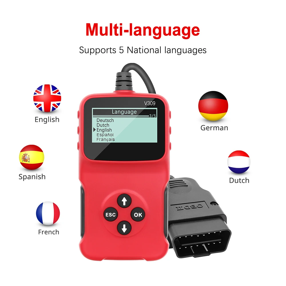 OBDII/EOBD считыватель кодов V309 OBD Считывание/очистка кода неисправности I/M DTC OBD2 USB 2