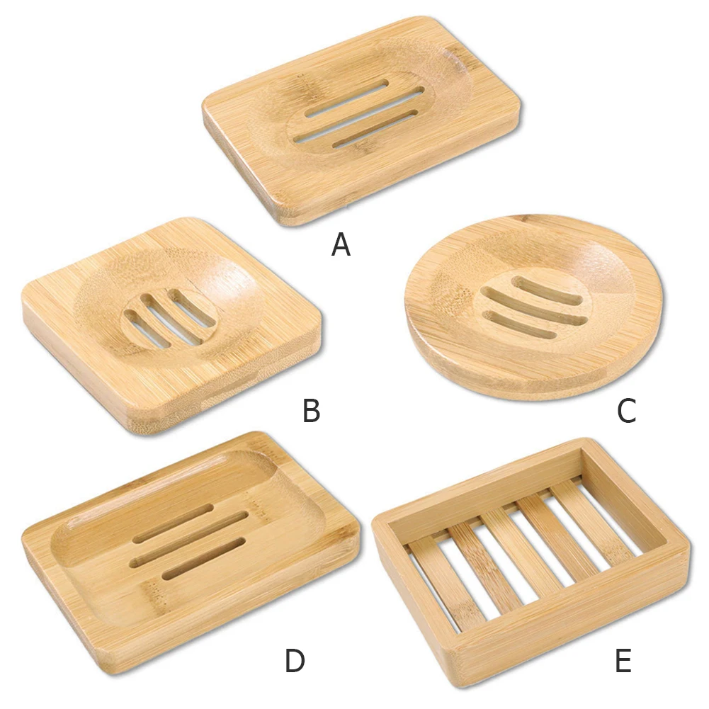 

Household Wooden Natural Bamboo Soap Dishes Tray Holder Portable Home Bathroom Shower Soap Storage Container Rack Drain Plate