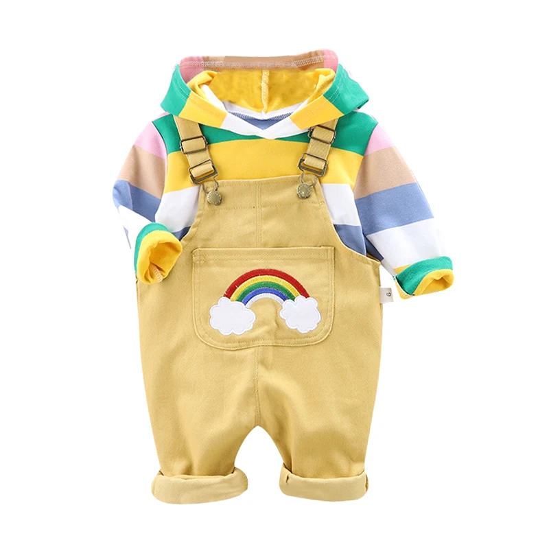 

Cute Girls Clothes Autumn Outfits Long Sleeve Striped Hoodie Sweatshirt+Strap Trousers Casual Sets New