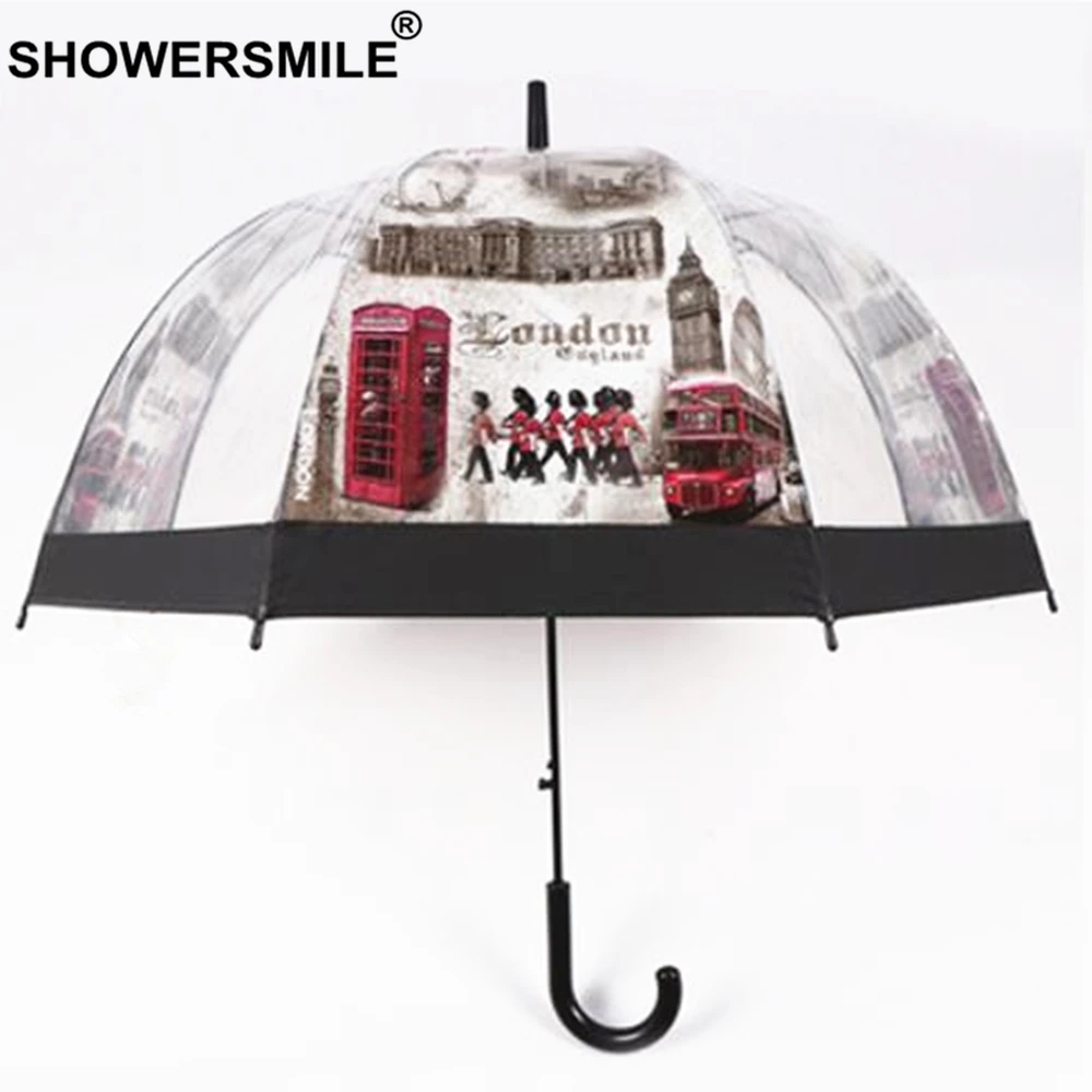Прозрачный зонт SHOWERSMILE British London Guard для женщин автоматический прозрачный с