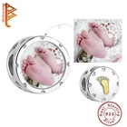 BELAWANG Аутентичные 925 стерлингового серебра рождения средства ухода за кожей стоп сердцем на заказ Фото Подвески бусины для браслетов и ожерелий DIY, иных персонализированные ювелирные изделия