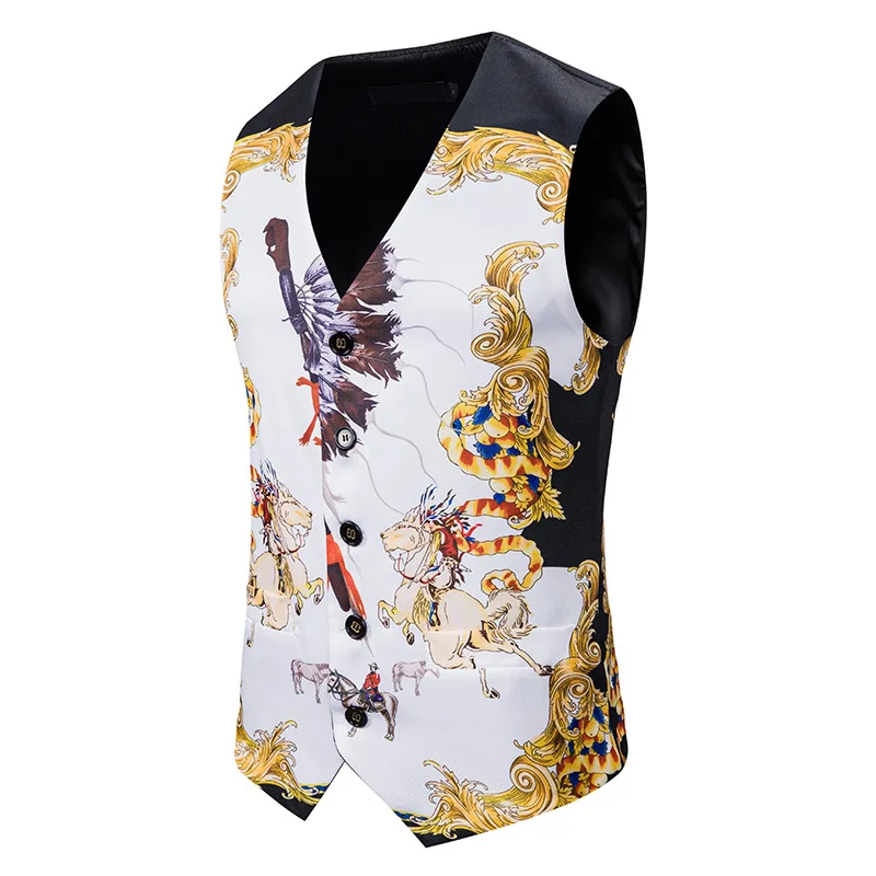 Мужской белый жилет в стиле барокко облегающий однобортный мужской для смокинга