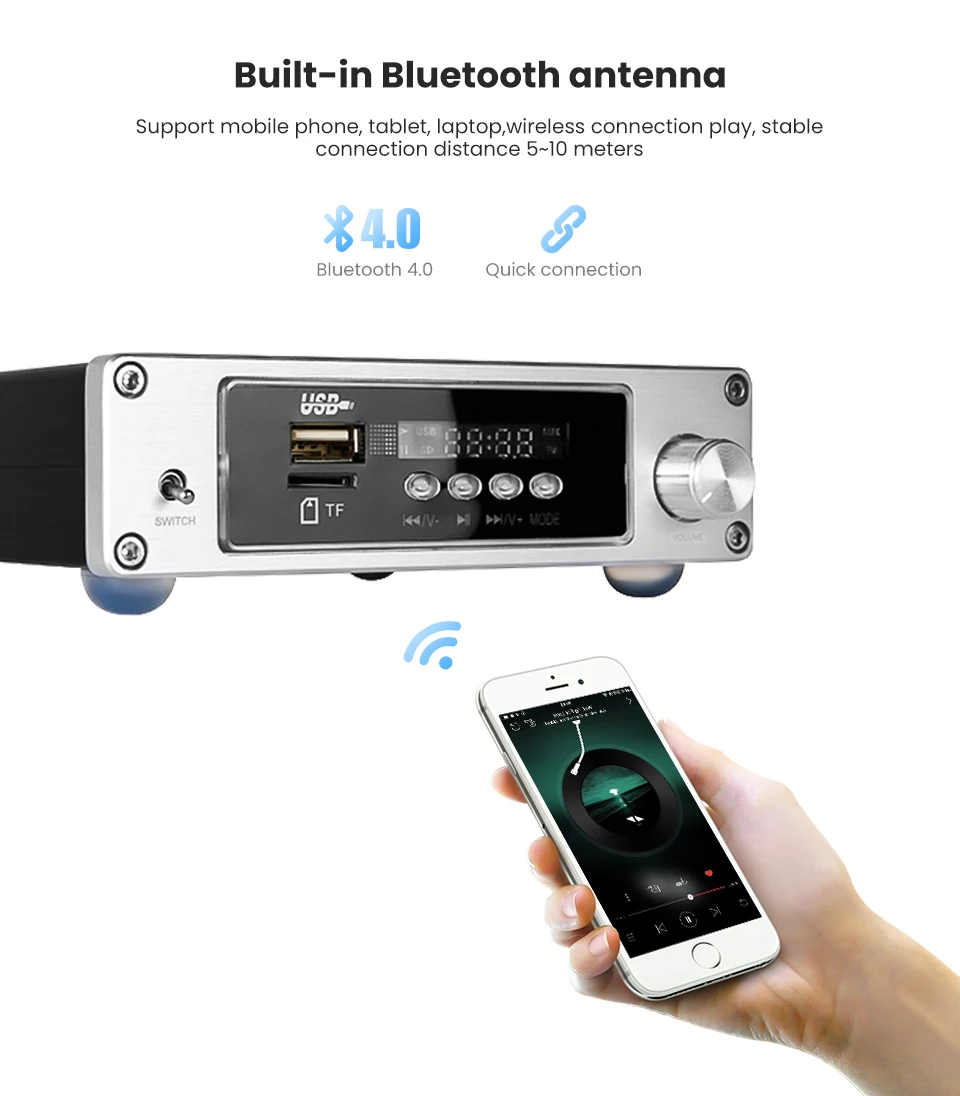 AIYIMA TPA3116 Bluetooth 4,0 усилитель мощности Hi-Fi стерео домашний аудио цифровой усилитель 100Wx2 TF США без потерь декодирование музыкальный плеер