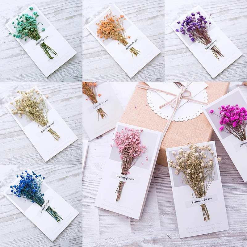 

Greeting Cards Handmade 3D Gypsophila Dried Flowers Folding Card Wedding Event Greeting Cards Christmas Handmade Wish Card Paper