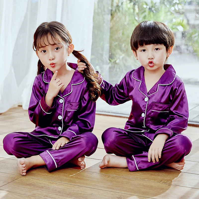

Girls Pajamas set Autumn Winter Long Sleeve Children's Sleepwear Set Silk Pajamas Suit Boys Pyjamas Sets for Kids Tracksuit Set