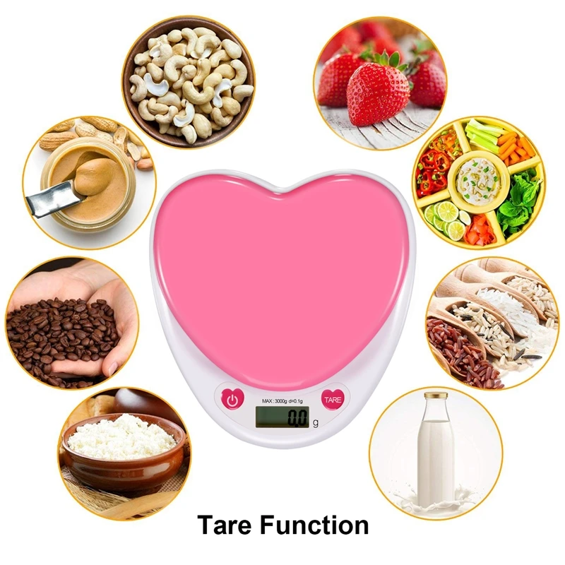 

Portable Digital Kitchen Scale LCD Monitor Auto Zero Poweroff Solid Heart Shape Gift For Measuring Weight Food Water Powder