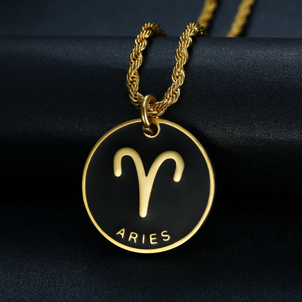 Купи Zodiac Sign 12 Constellation Pendant Necklace for Women Men Gold Color Stainless Steel Womens Mens Chain Gift Fashion Jewelry за 564 рублей в магазине AliExpress