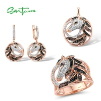 santuzza silver jewelry set for women pure 925 sterling silver creative black brown horse ring earrings pendant set fine jewelry