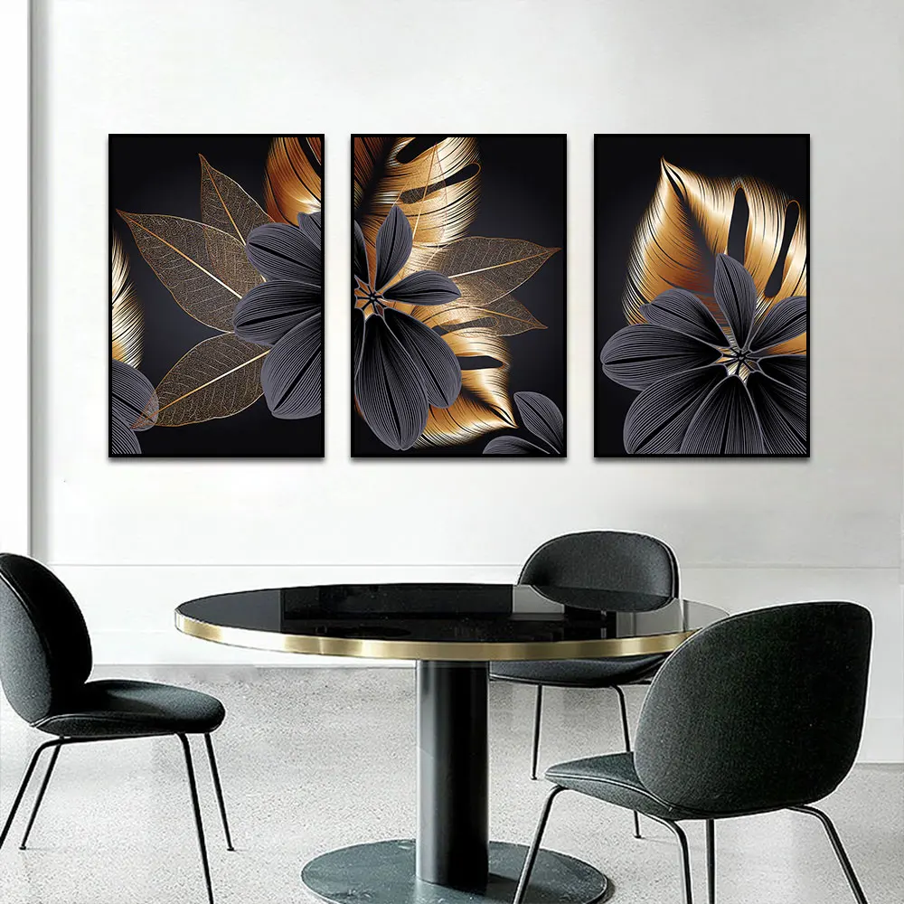 

Nordic Gold Gray Leaf Painting Print On Canvas Posters Modern Luxury Wall Art Pictures for Living Room Cuadros Decor