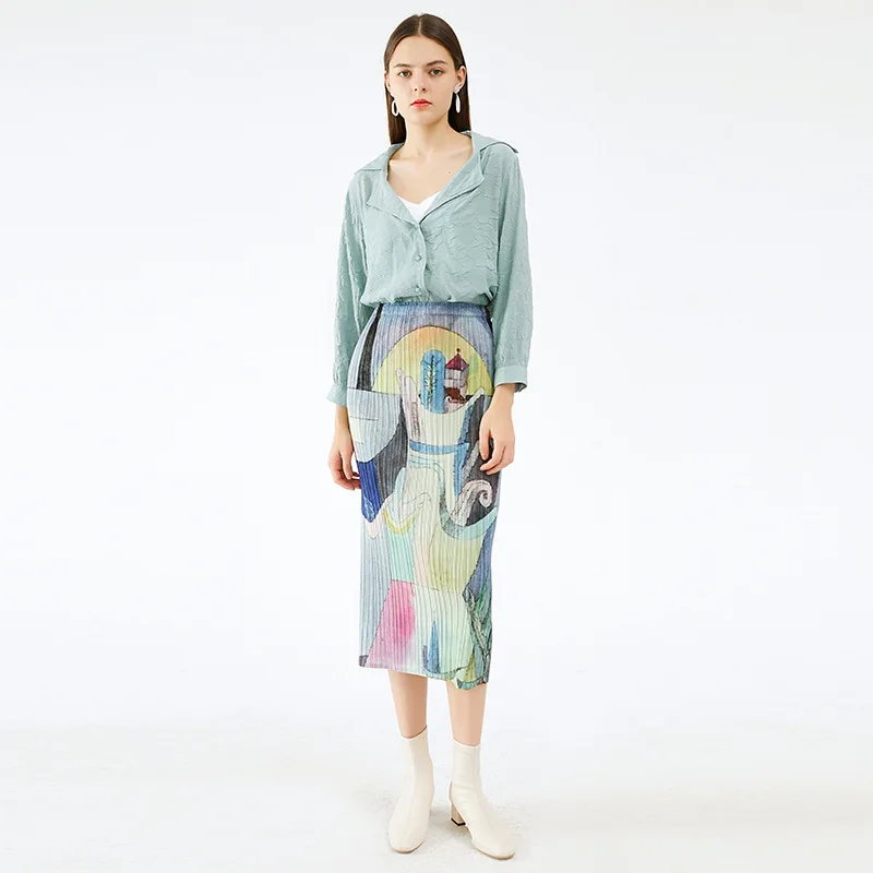 

Женская длинная юбка миаке, повседневная трапециевидная юбка с принтом замка, в стиле ins, лето 2021