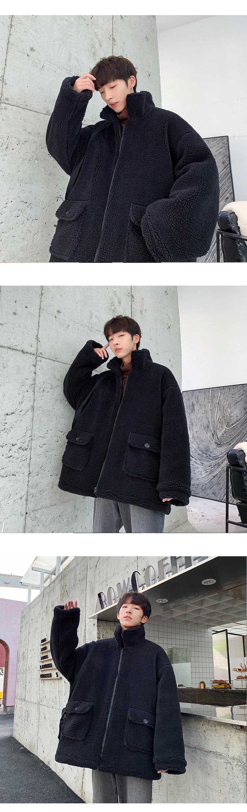 Winter Lamb Fur Jacket Men's Warm Thick Parka Men Fashion Solid Color Casual Coat Man Loose Cotton Jacket Male Clothes Overcoat
