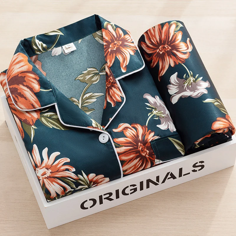 Комплект пижамный женский из 2 предметов Элегантная атласная Шелковая пижама с