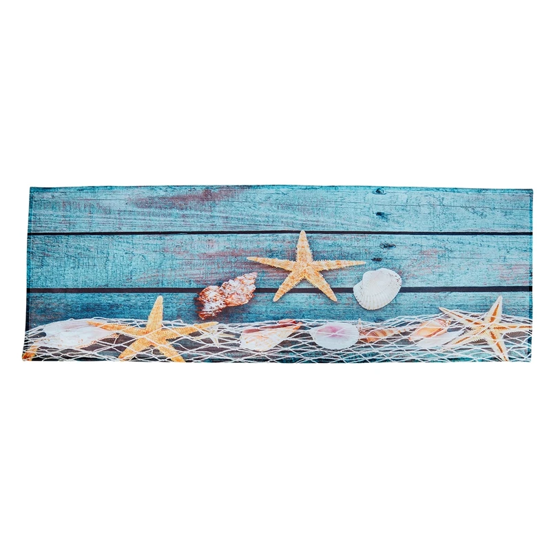 

Напольное покрытие из синего дерева в стиле ретро, рыболовная сеть, ракушки, морская звезда, Нескользящие декоративные коврики для ванной комнаты, аксессуары для душа