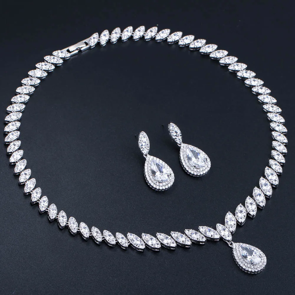 ThreeGraces известный бренд классический капли воды серебряный цвет кубический циркон Королевский синий Свадебный костюм Ювелирные наборы для женщин JS105