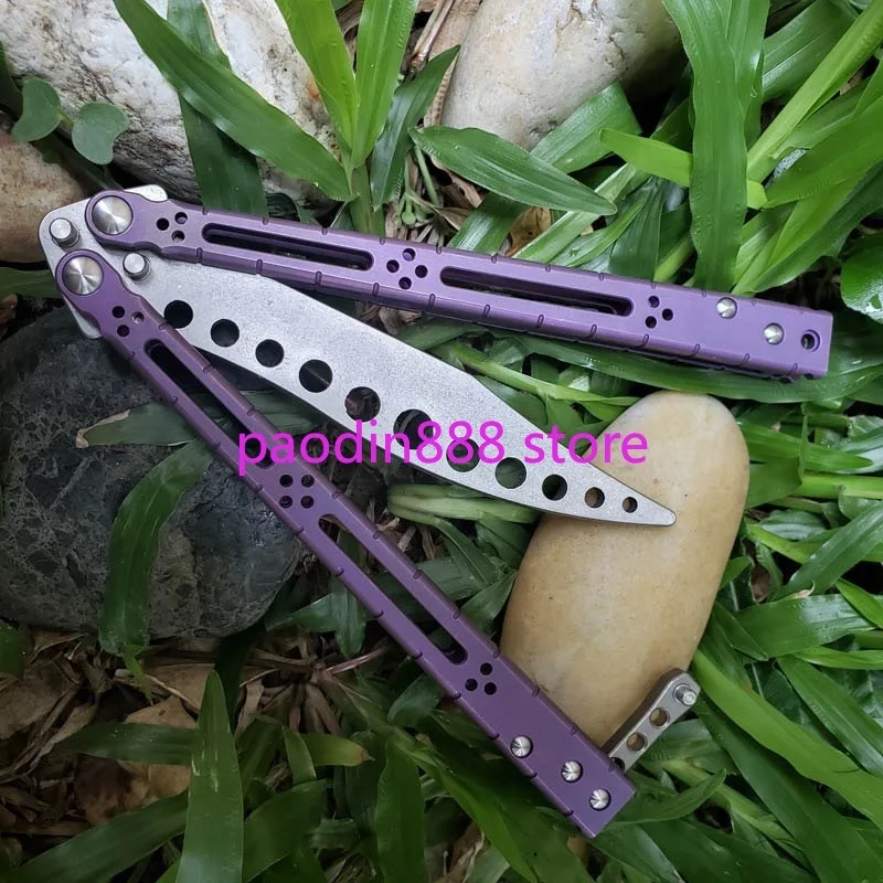 4Colors The One Basilisk HOM Butterfly Trainer Jilt Knife D2 Blade Titanium Handle Bushing System EDC Pocket Free-swinging knife |