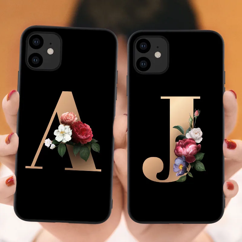 Мягкий чехол с именем и буквой для iphone 11 Pro Max SE 2 монограмма буквами черными