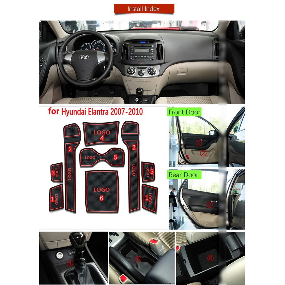 Для Hyundai Elantra HD 2007 2008 2009 2010 резиновый противоскользящий коврик для двери паз