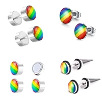 2pcs rainbow stud earrings for women men cartilage fake ear piercing tragus helix bar stainless steel earings body punk jewelry