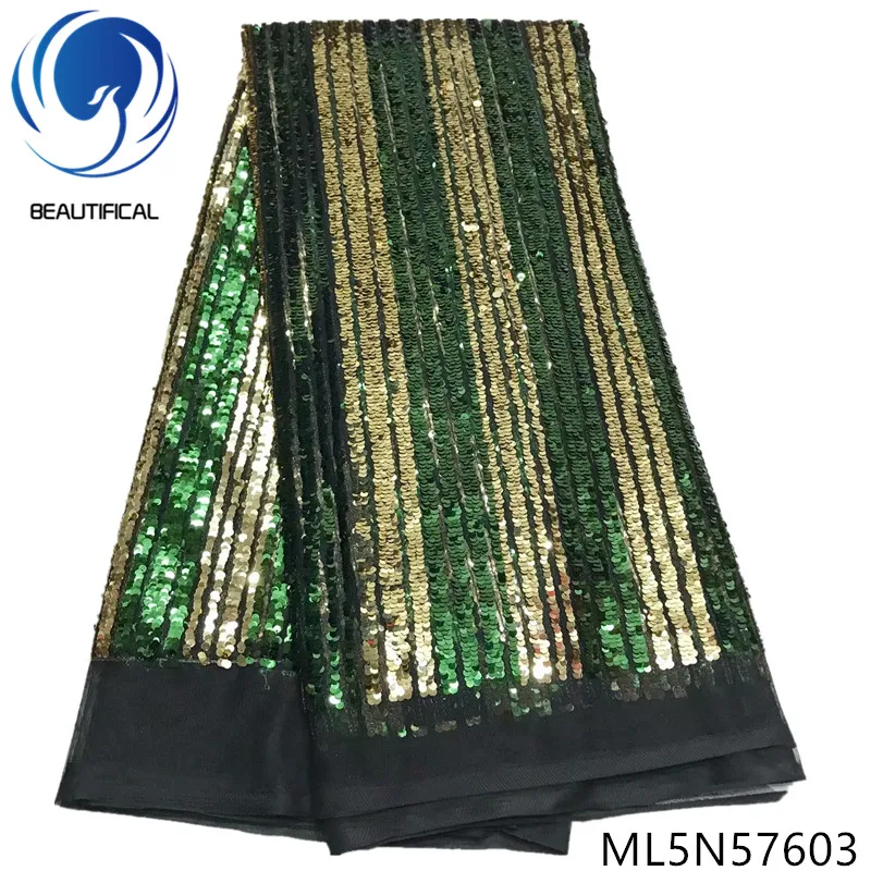 Beautifical Net african lace fabrics New arrival 5 centimeter two-tone sequins embroidery net lace fabric for dress ML5N576