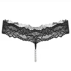 Сексуальные трусики с открытой промежностью, кружевные стринги, стринги с вырезами и жемчугом, нижнее белье с Т-образной спиной, микро бикини, эротическое сексуальное белье, женские трусики