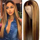 Выделите прямые Синтетические волосы на кружеве парик Прозрачный Застежка парики Цветной прямые человеческие волосы парик часть Мёд блондинка Синтетические волосы на кружеве парики