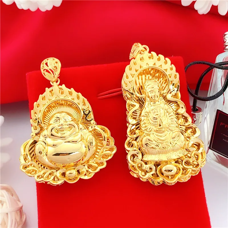 

Cambodian Style Buddha Pendants Necklace For Men Women Jewelry Yellow Gold Stainless Steel Jewelry Vietnam/Laos Gifts Amulet