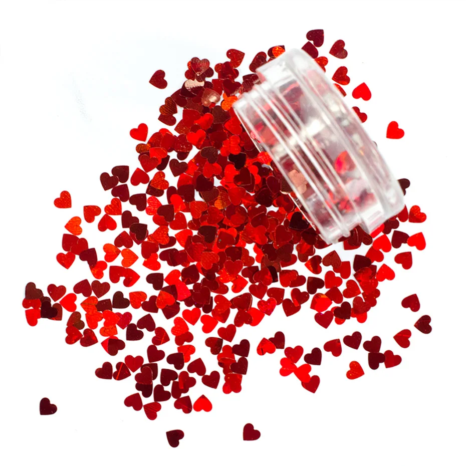 1 коробка красный блеск для ногтей хлопья любовь сердца форме слайдеры Сияющие